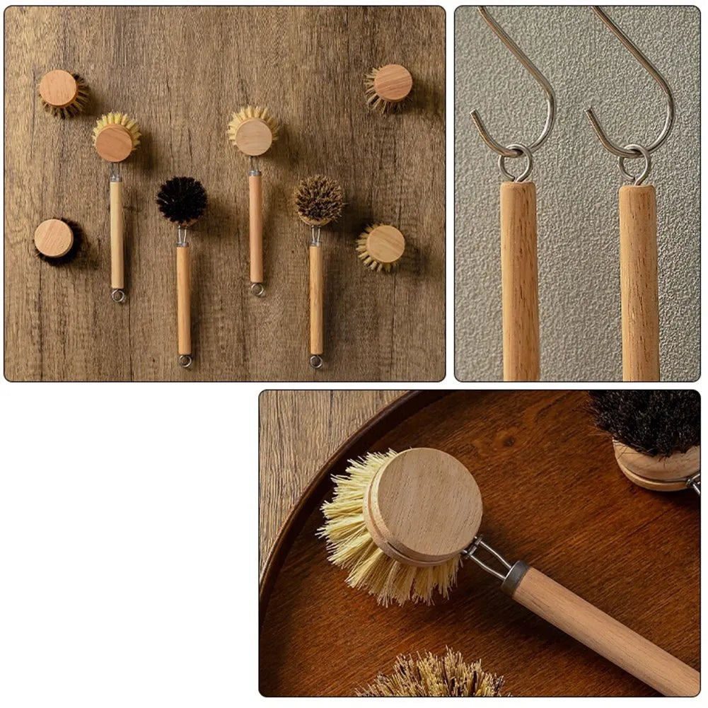 Natural Wood Dish Brush with Bristles – Eco-Friendly Kitchen Scrubber