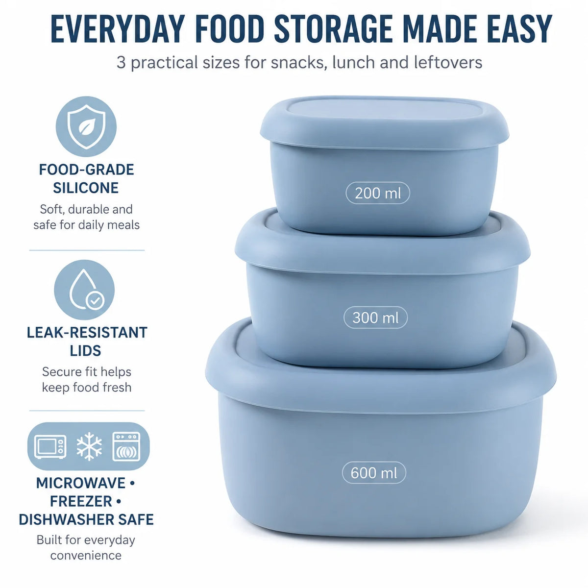 Nesting Silicone Food Containers, Set of 3
