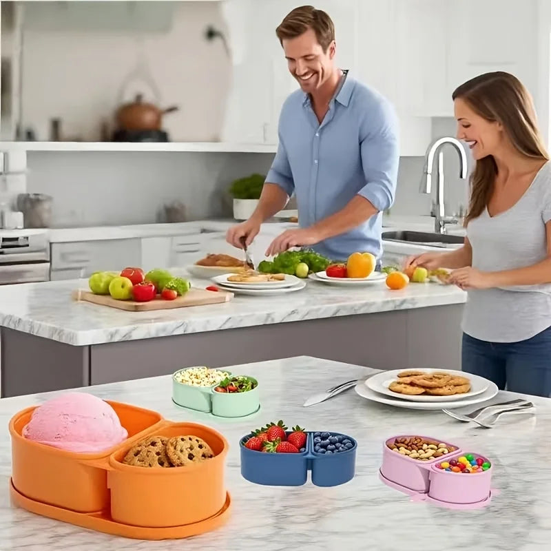 Silicone Two-Compartment Snack Container with Lid