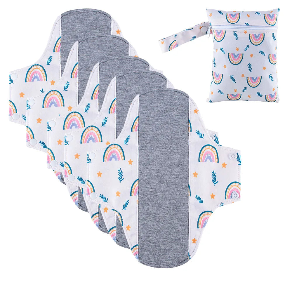 Reusable Cloth Menstrual Pads with Wet Bag – Light Flow / Day | 5-Pack, 20×23cm