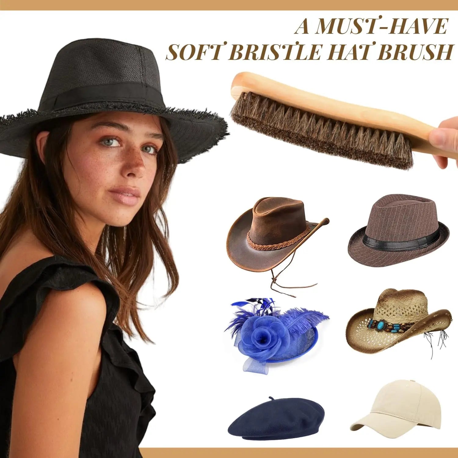 Wooden Horsehair Clothes Brush | Lint, Dust & Pet Hair Remover | Suits, Wool & Cashmere