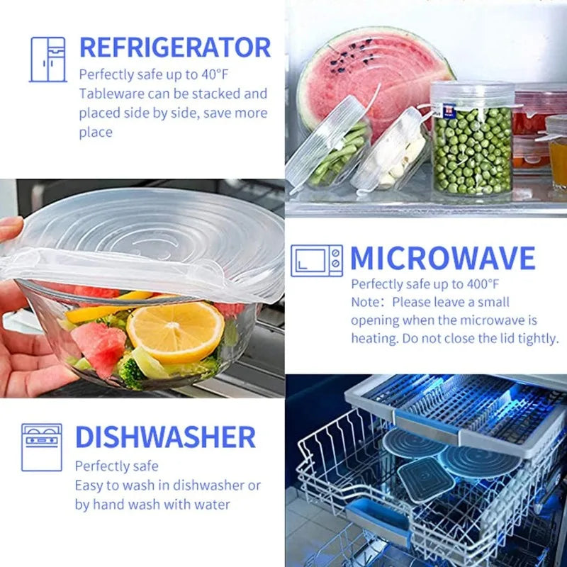 Silicone Stretch Lids - 6-Pack Reusable Food Storage Covers