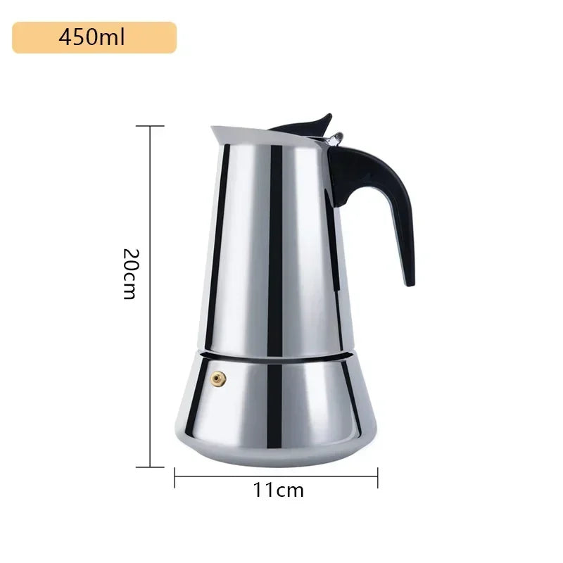 Stainless Steel Moka Pot | All-Hob Stovetop Espresso Maker | 2 Styles | 100ml–600ml