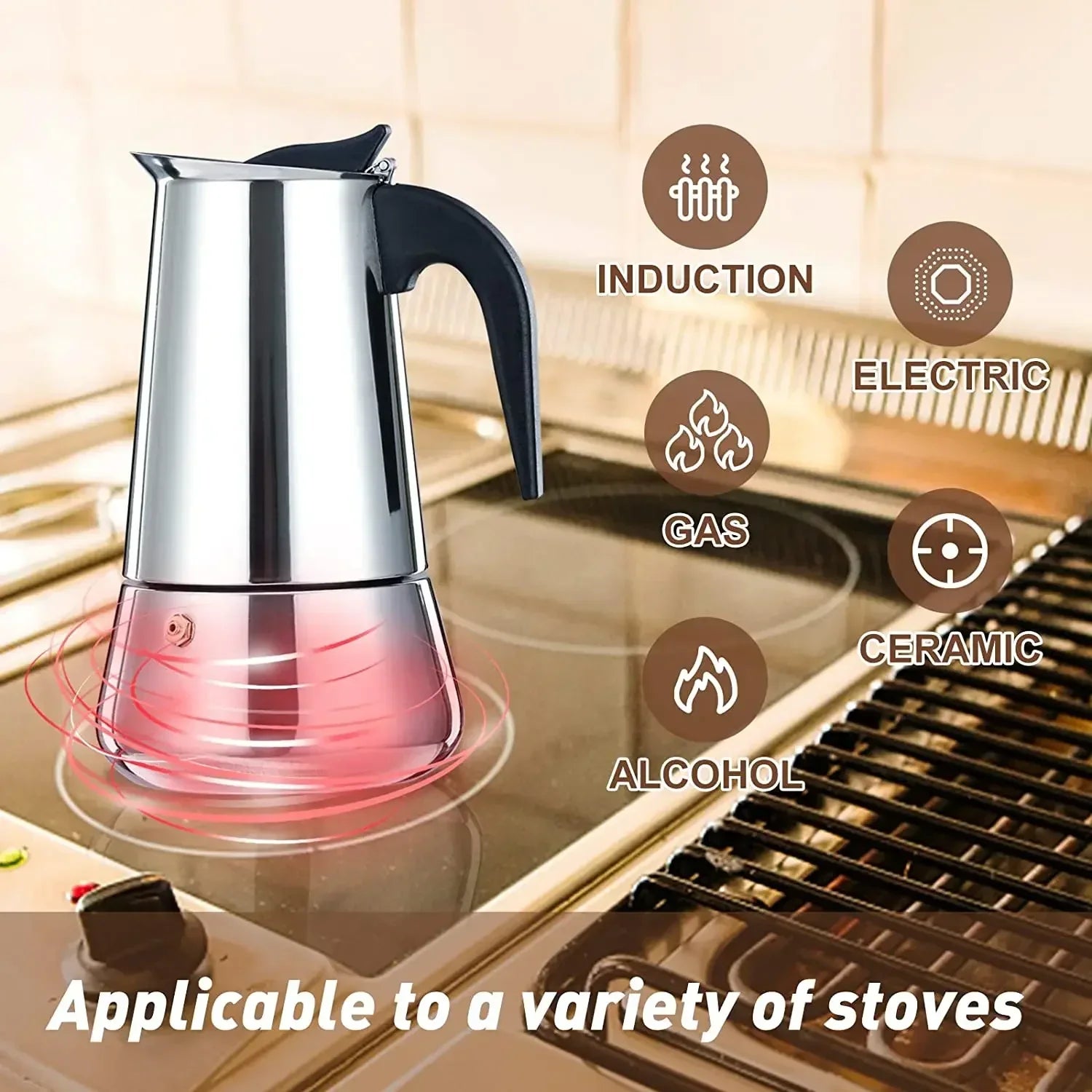 Stainless Steel Moka Pot | All-Hob Stovetop Espresso Maker | 2 Styles | 100ml–600ml