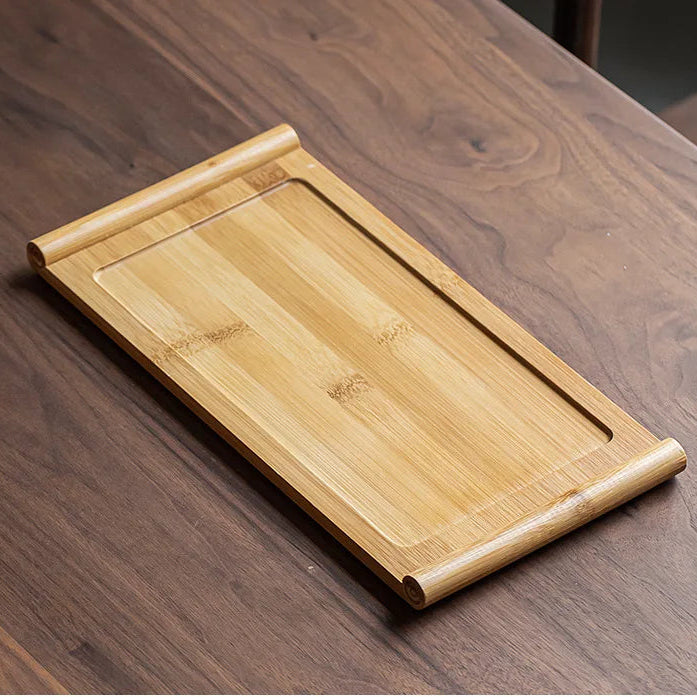 Bamboo Serving Tray - Rectangular Natural Wood Tray for Tea, Snacks & Entertaining