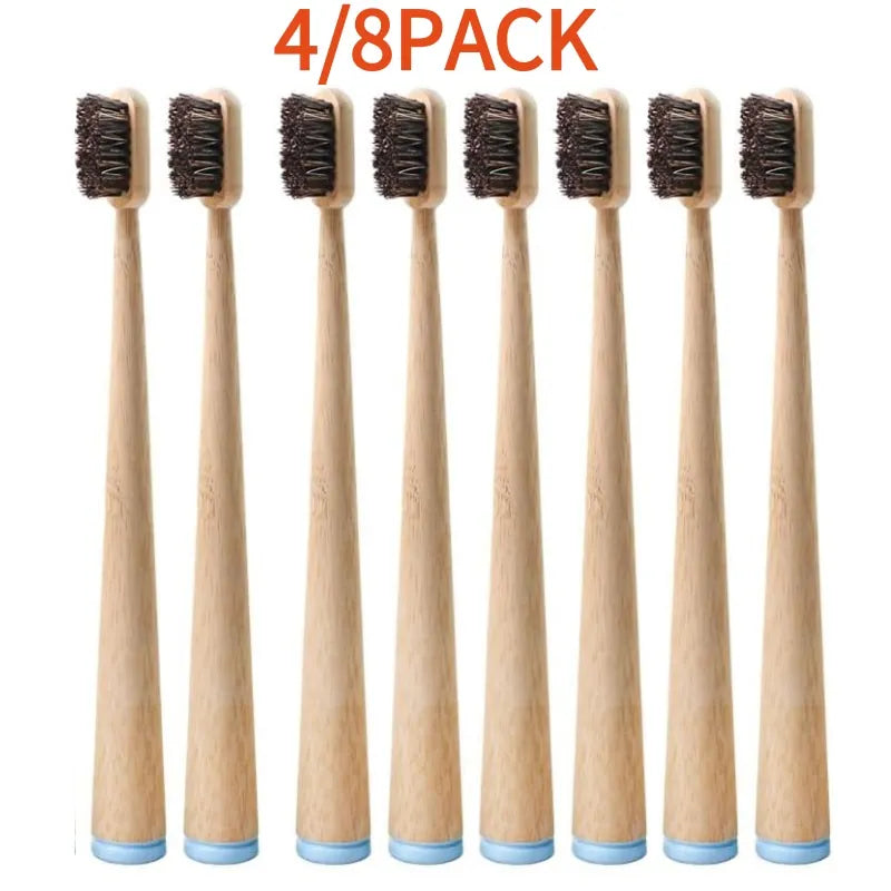 4 or 8 Pack Horse Bristle Bamboo Toothbrushes — Hard Bristle, Plastic-Free
