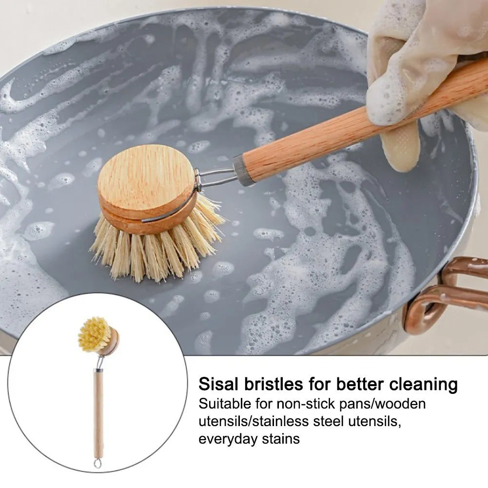 Natural Wood Dish Brush with Bristles – Eco-Friendly Kitchen Scrubber