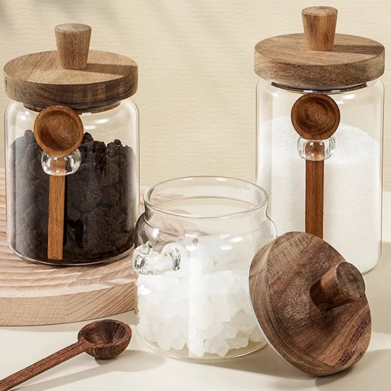 Glass Storage Jar with Acacia Wood Lid | Coffee Beans, Tea & Pantry Storage