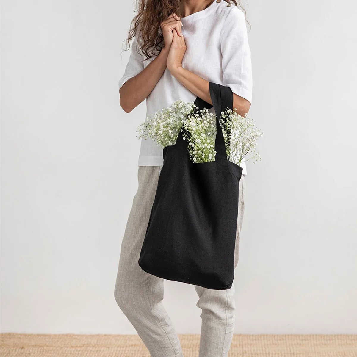 100% Linen Foldable Reusable Shopping Bag — Eco Tote in 2 Sizes
