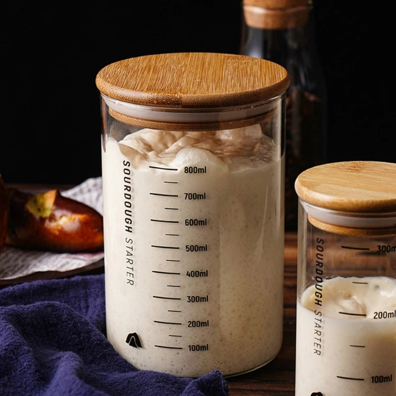 GTERUKM Glass Sourdough Starter Jar | Wide Mouth Fermentation Container | 3 Sizes