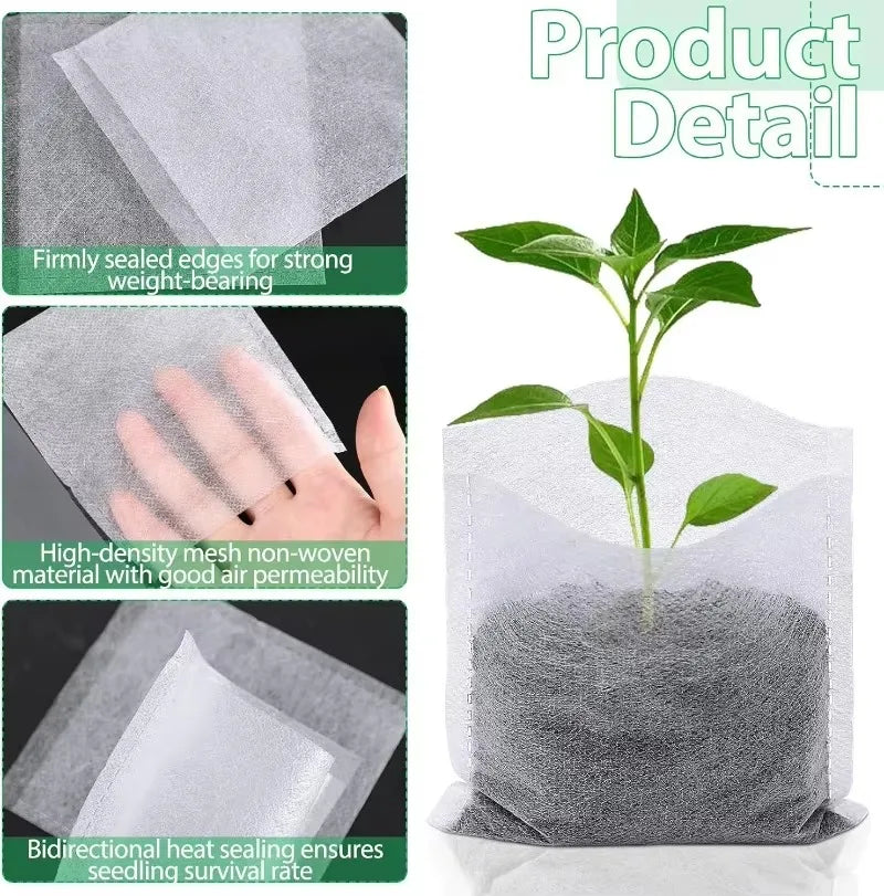 Biodegradable Non-Woven Nursery Seedling Bags | 3 Sizes | 100–500 Pcs | Grow Pots