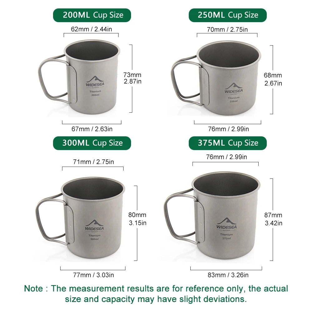 Widesea Ultralight Titanium Camping Mug | 200ml–750ml | Foldable Handle | Hiking & Backpacking