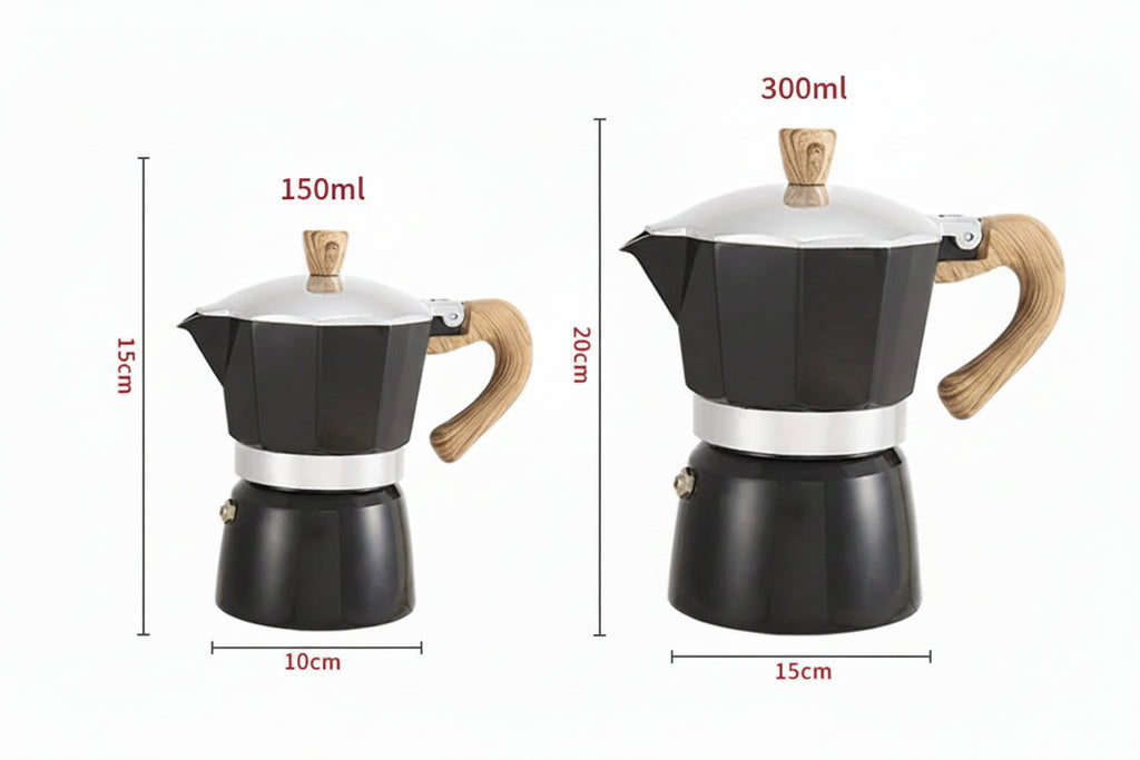 Xbees Moka Pot – Stovetop Espresso Maker | 150ml & 300ml | Wooden Handle