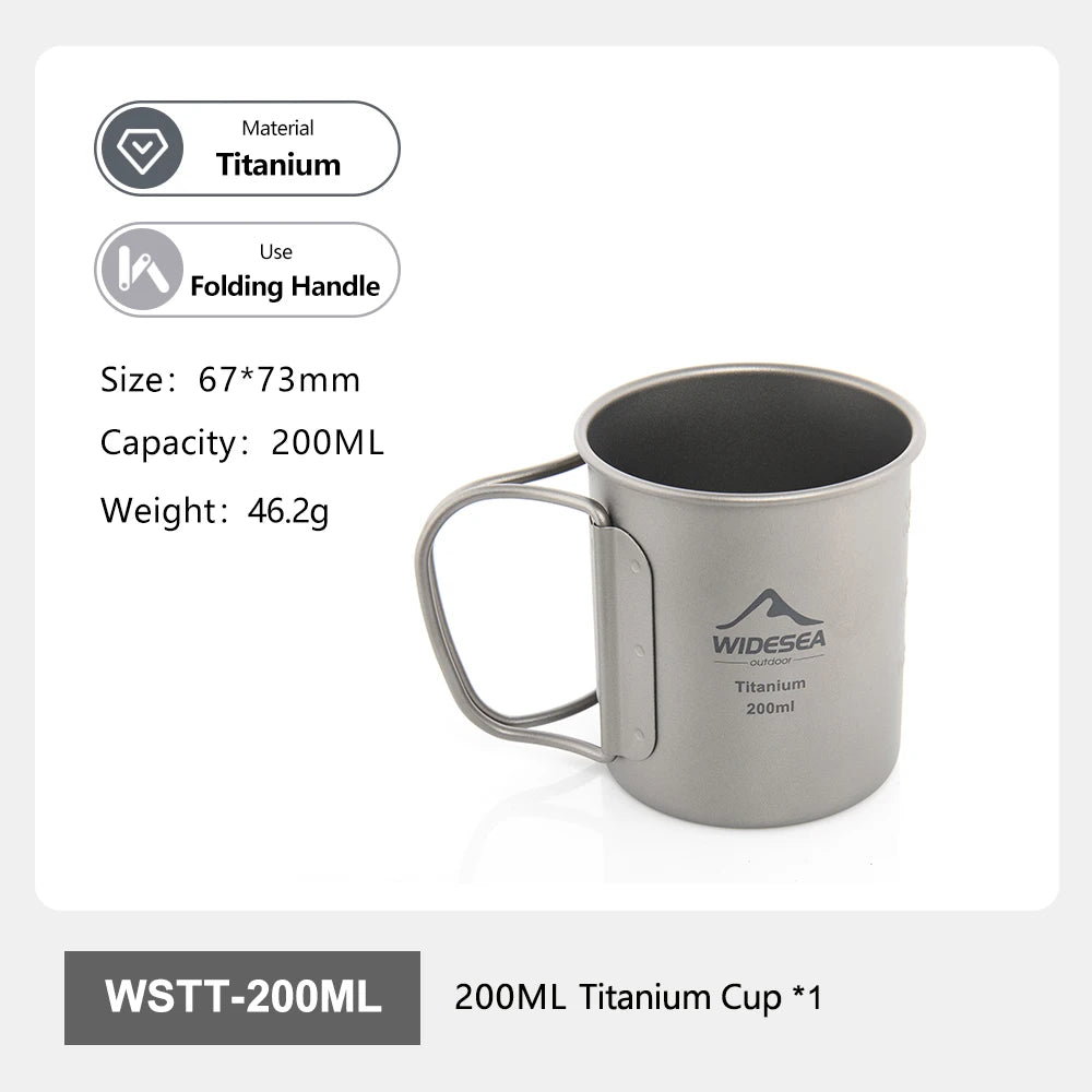 Widesea Ultralight Titanium Camping Mug | 200ml–750ml | Foldable Handle | Hiking & Backpacking