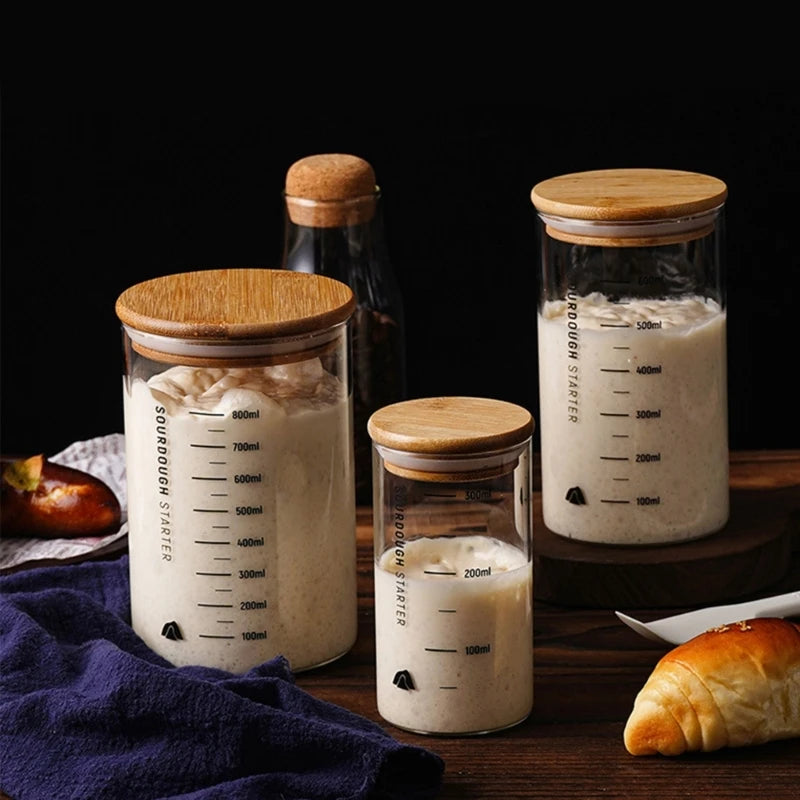 GTERUKM Glass Sourdough Starter Jar | Wide Mouth Fermentation Container | 3 Sizes