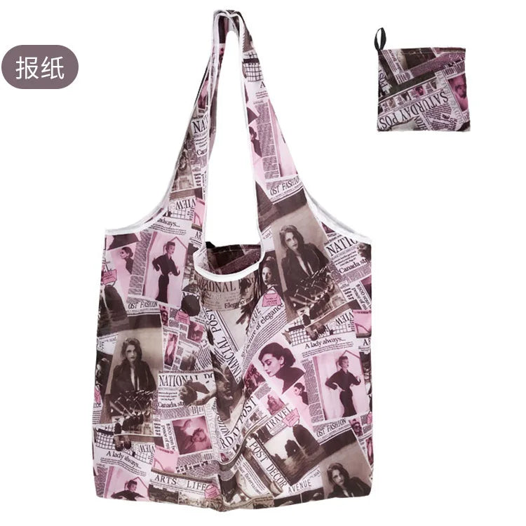 KindFuny Foldable Reusable Shopping Tote Bag – Large Eco-Friendly Grocery Bag | 32 Prints