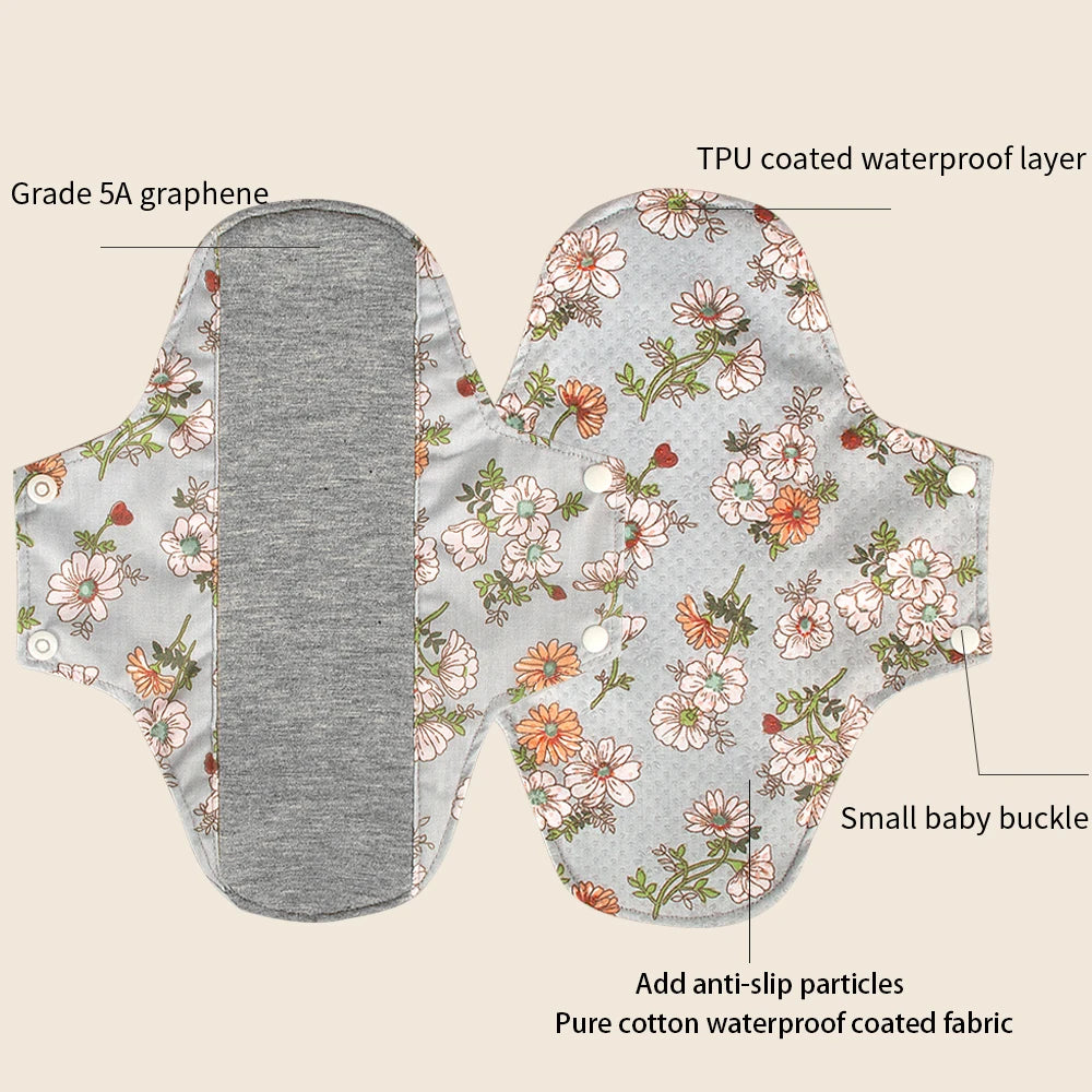 Reusable Cloth Menstrual Pads with Wet Bag – Light Flow / Day | 5-Pack, 20×23cm