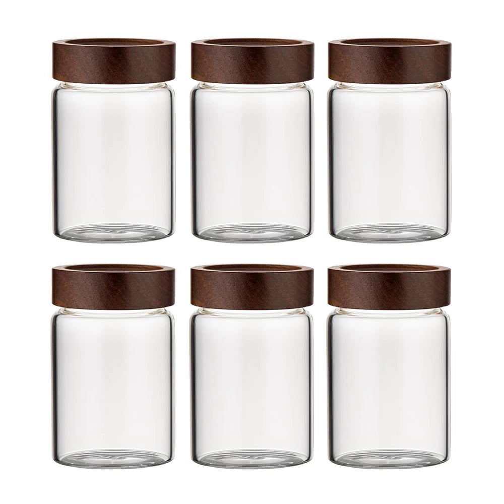 Borosilicate Glass Storage Jars with Acacia Wood Screw Lids | Set of 4 or 6