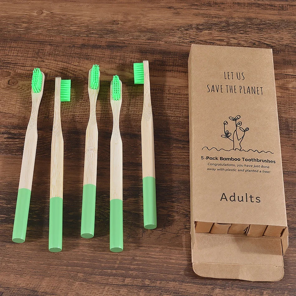 Bamboo Handle Toothbrushes, 5-Pack, Nylon Bristles