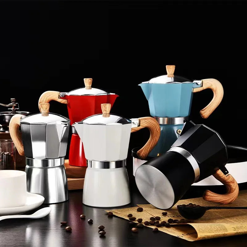 Xbees Moka Pot – Stovetop Espresso Maker | 150ml & 300ml | Wooden Handle