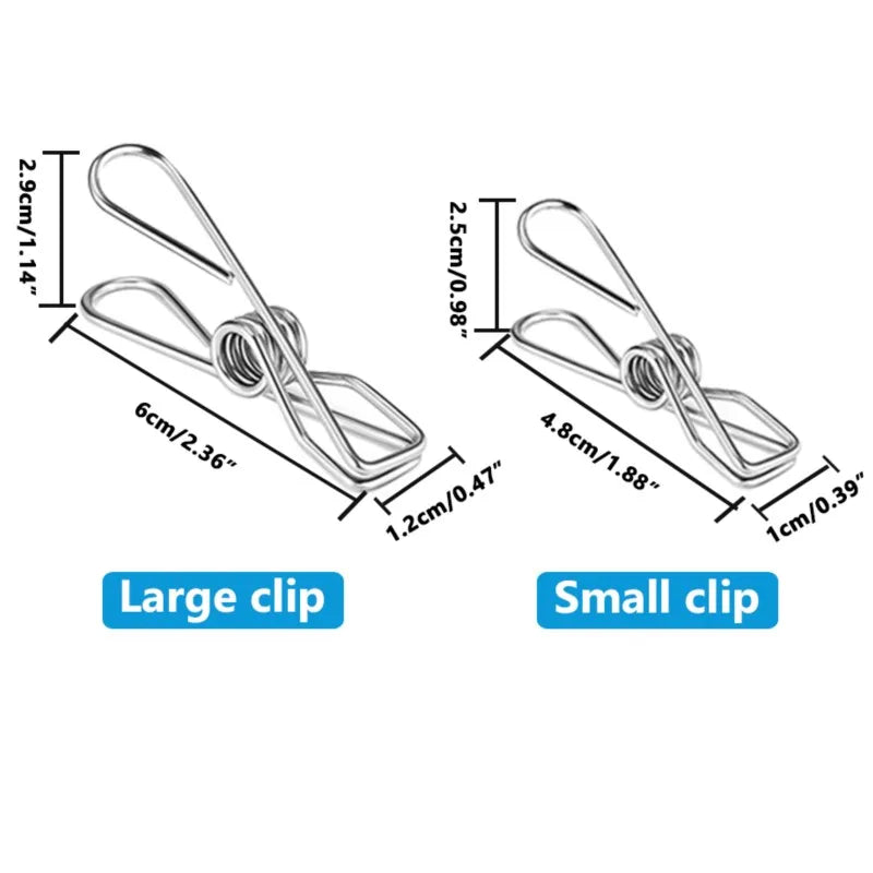 Stainless Steel Clothes Pegs — Small (5cm) & Large (6cm) | 10, 20 or 40 Pack