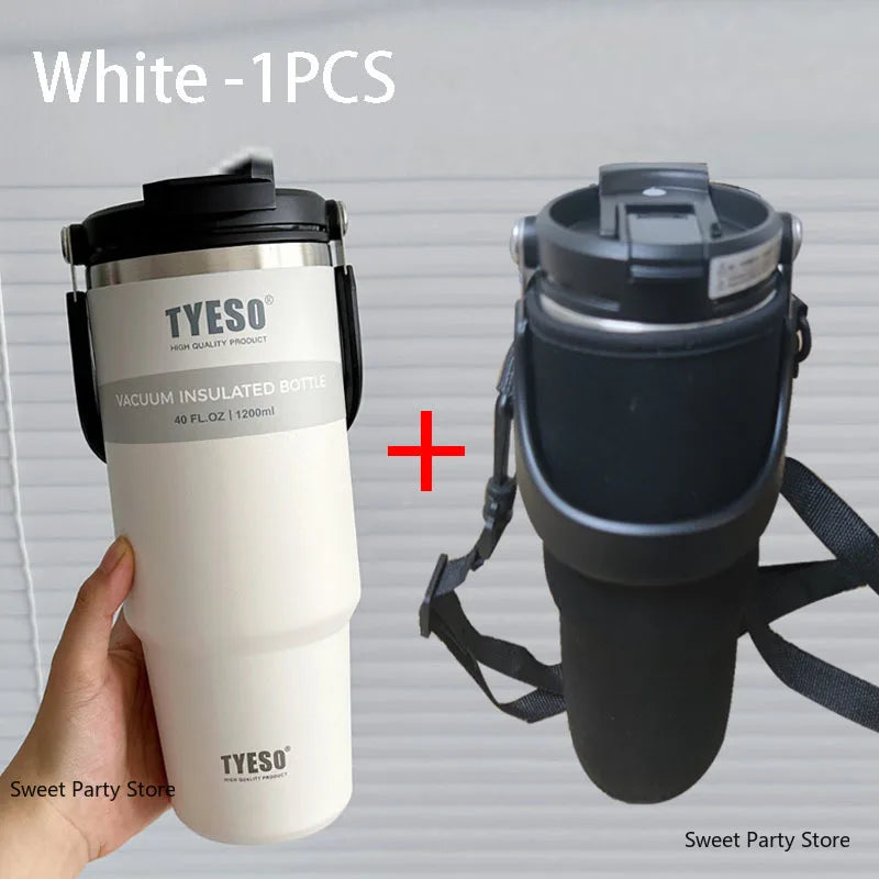 TYESO Insulated Tumbler with Straw & Handle – 600ml to 1200ml | Hot & Cold Flask