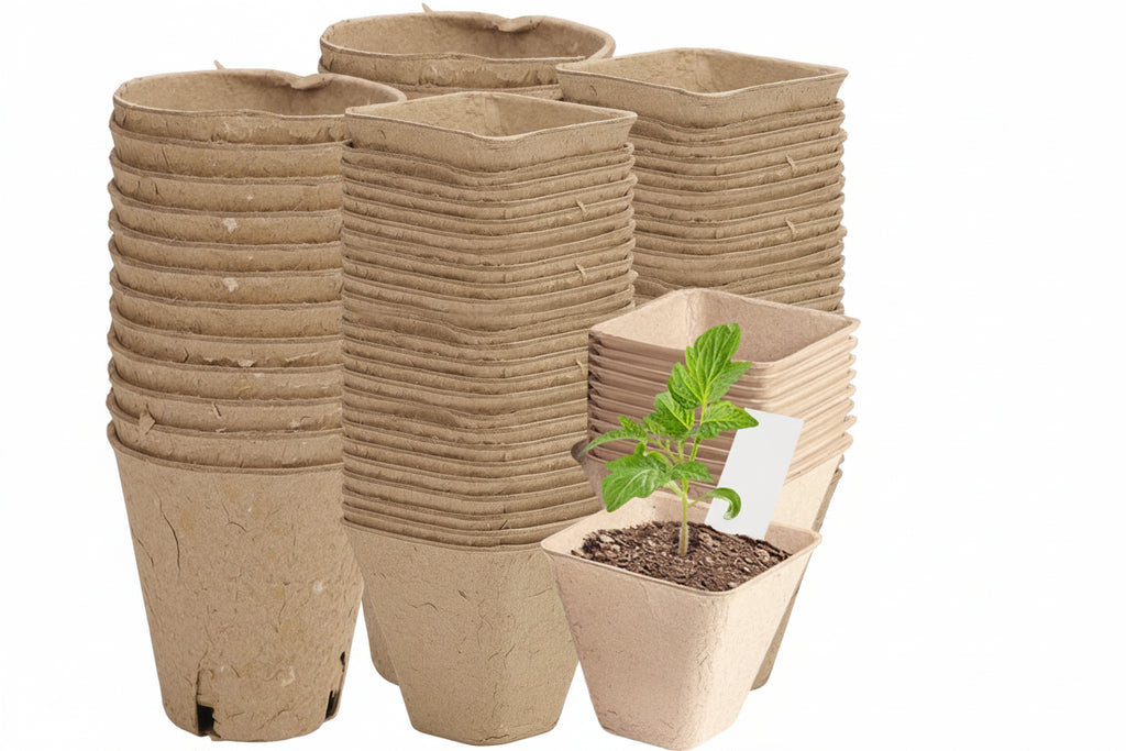Biodegradable Paper Pulp Seedling Cups | Round & Square | 4 Styles | Packs of 10–50