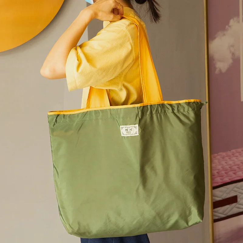Foldable Drawstring Shopping Bag – Large Reusable Nylon Tote