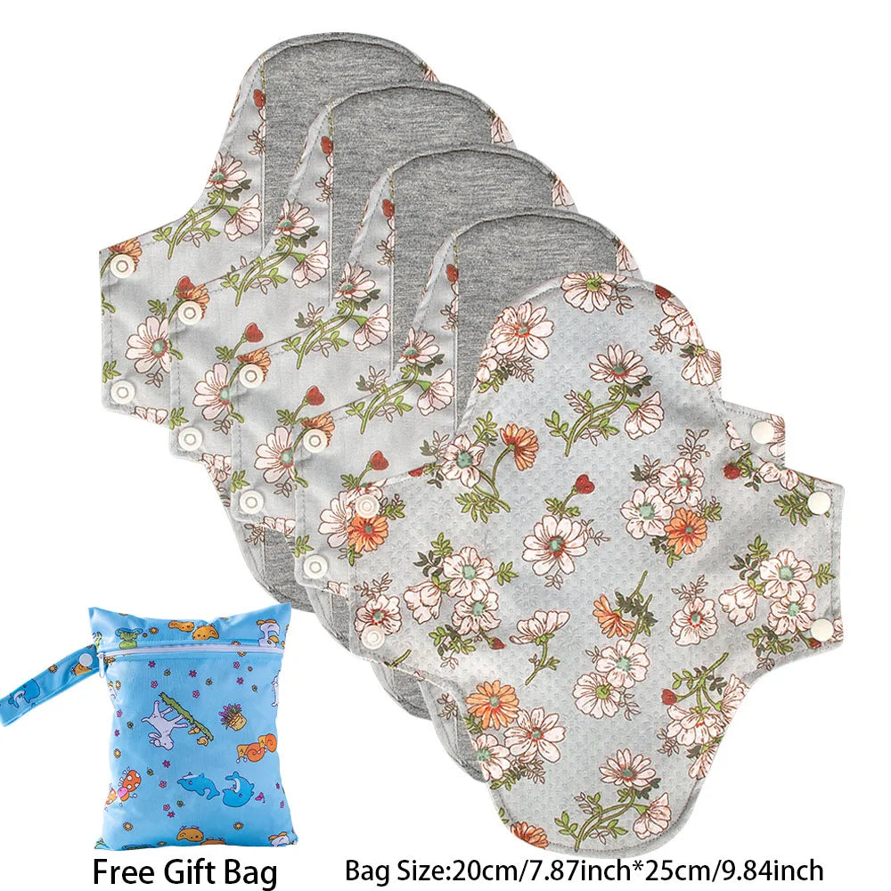 Reusable Cloth Menstrual Pads with Wet Bag – Light Flow / Day | 5-Pack, 20×23cm