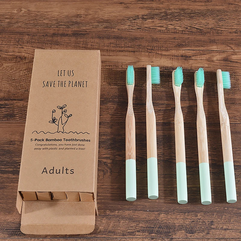 Bamboo Handle Toothbrushes, 5-Pack, Nylon Bristles