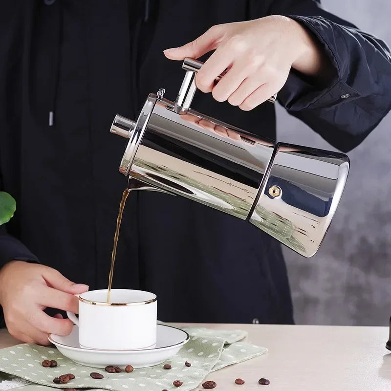 Thickened Stainless Steel Moka Pot | 300ml | Induction & Gas | Italian Stovetop Espresso