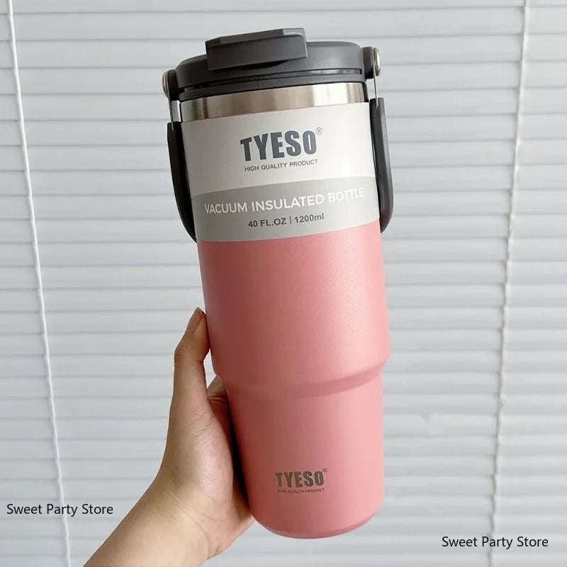 TYESO Insulated Tumbler with Straw & Handle – 600ml to 1200ml | Hot & Cold Flask