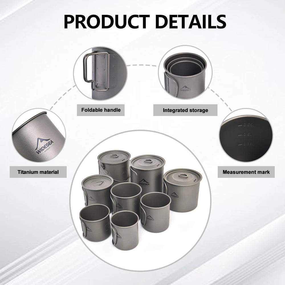 Widesea Ultralight Titanium Camping Mug | 200ml–750ml | Foldable Handle | Hiking & Backpacking
