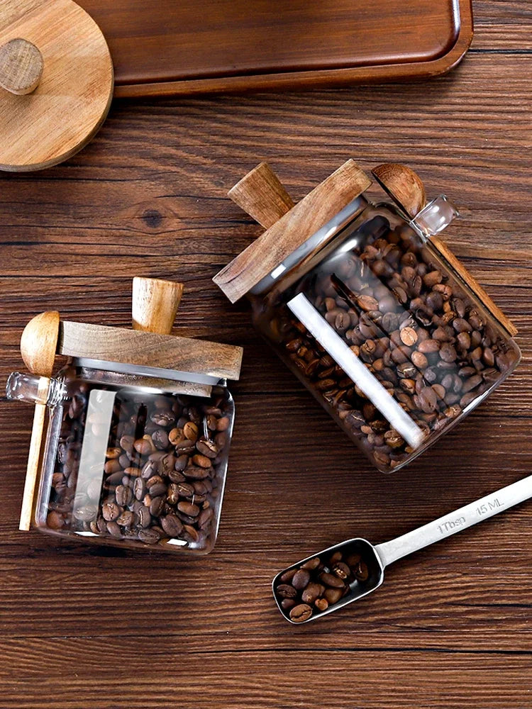 Glass Storage Jar with Acacia Wood Lid | Coffee Beans, Tea & Pantry Storage