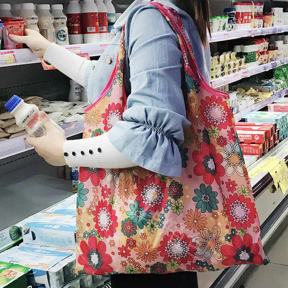 KindFuny Foldable Reusable Shopping Tote Bag – Large Eco-Friendly Grocery Bag | 32 Prints