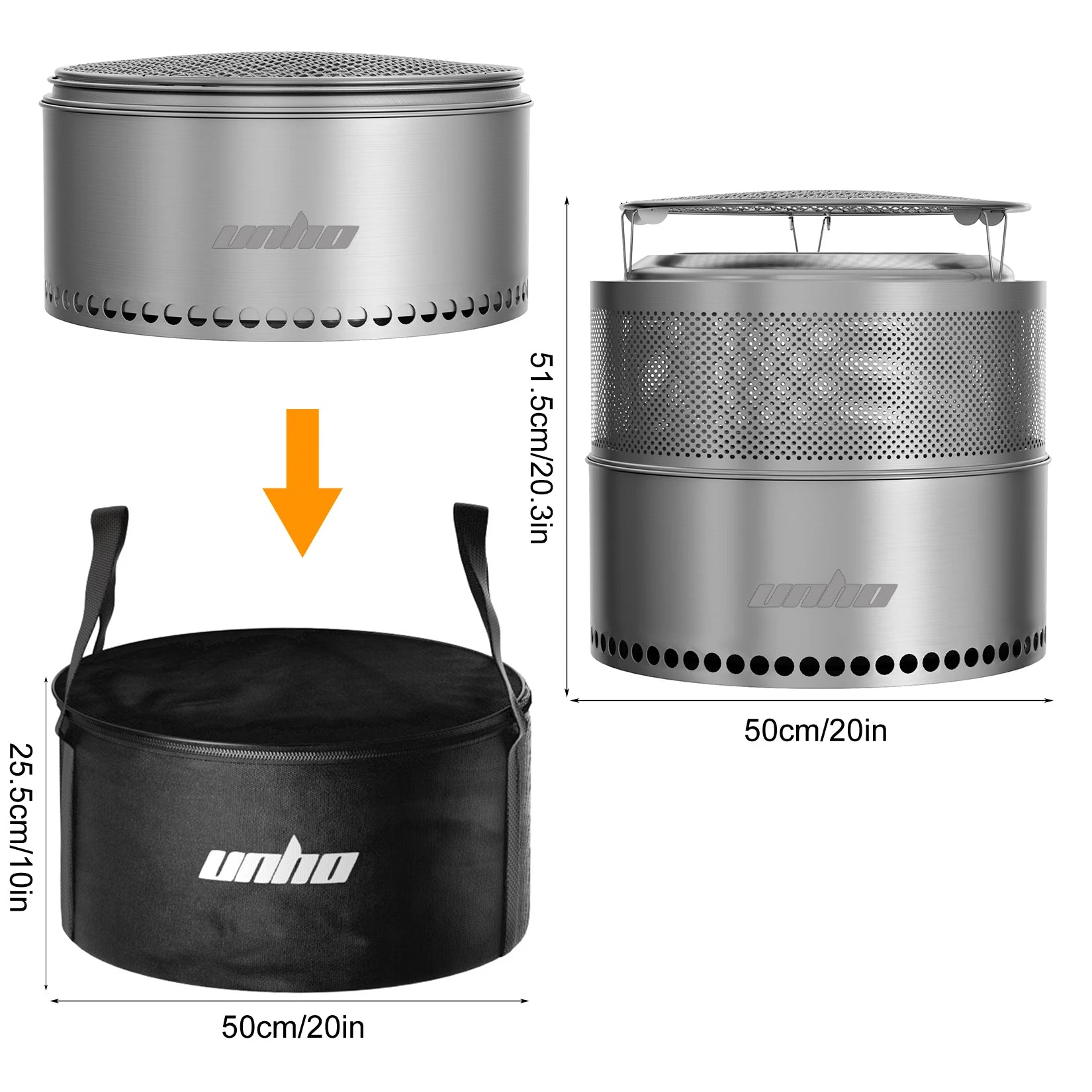 19-inch Portable Stainless Steel Fire Pit — Wood Burning, Outdoor Use