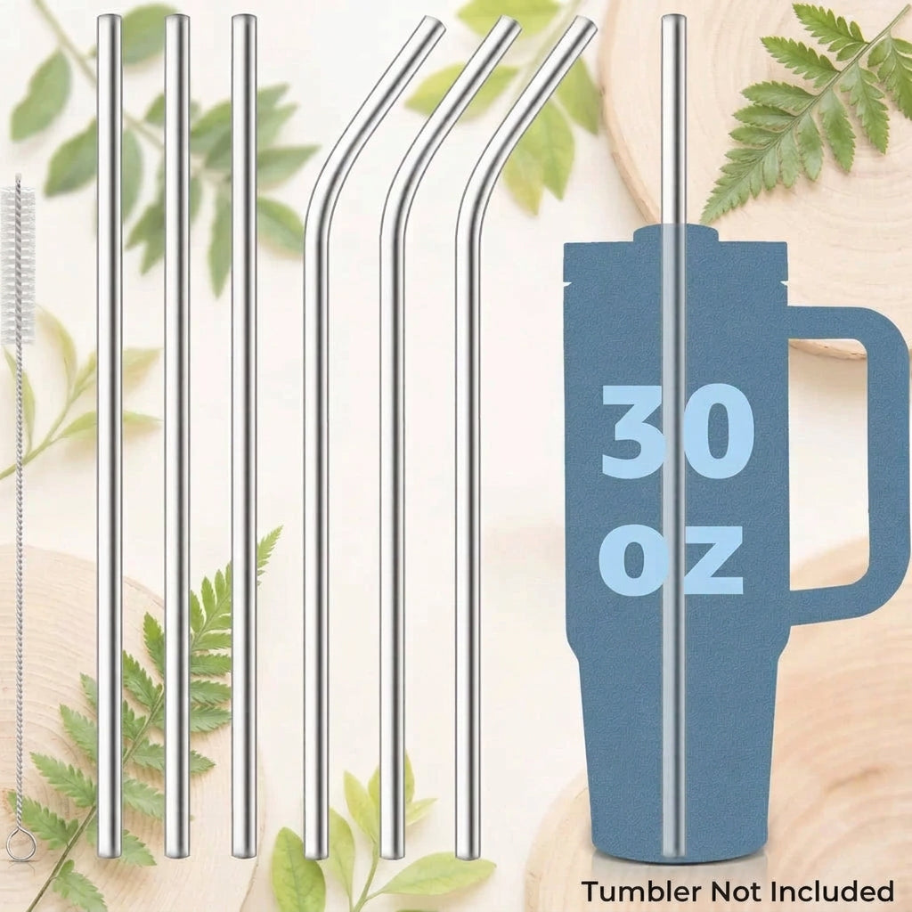 Reusable Stainless Steel Straws with Cleaning Brush – Set of 6