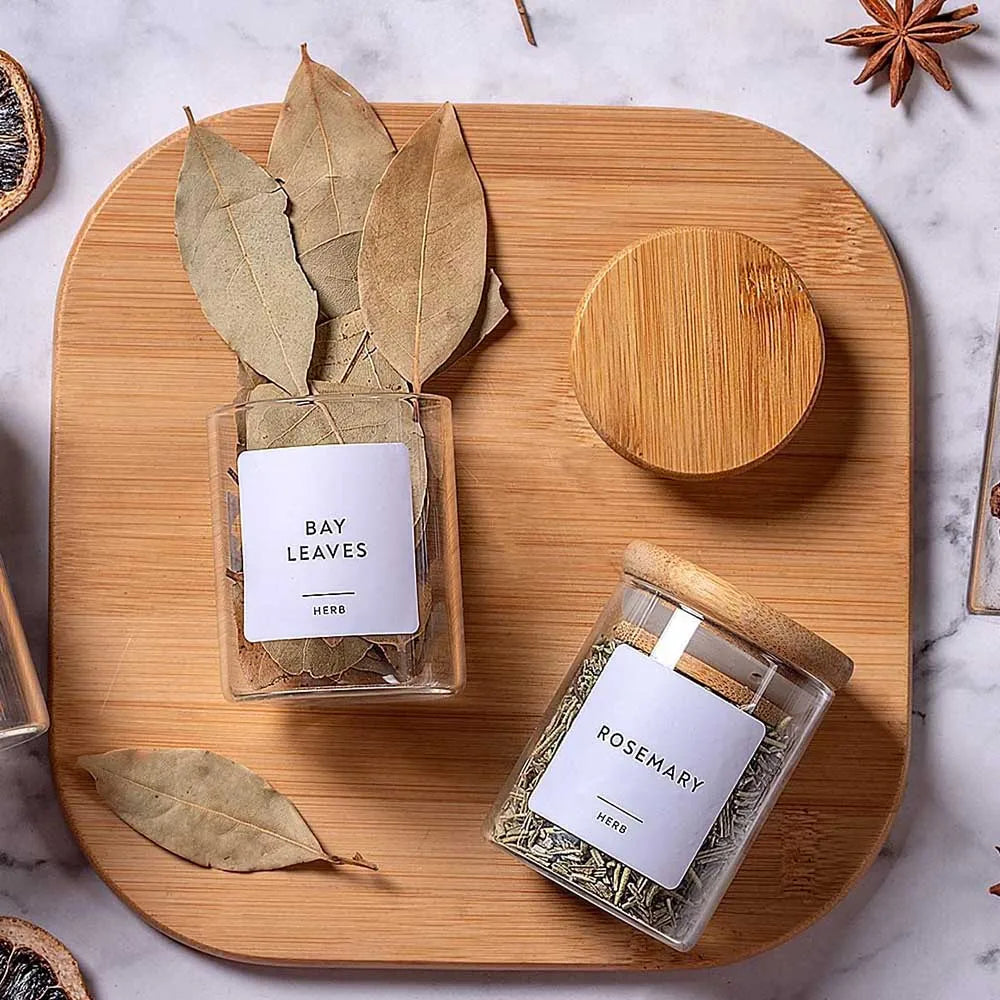 Borosilicate Glass Spice Jars with Bamboo Lids | Set of 5 or 12 | 75ml