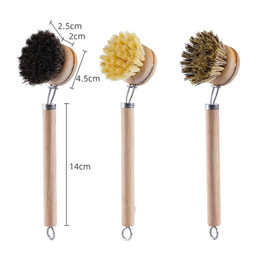 Natural Wood Dish Brush with Bristles – Eco-Friendly Kitchen Scrubber