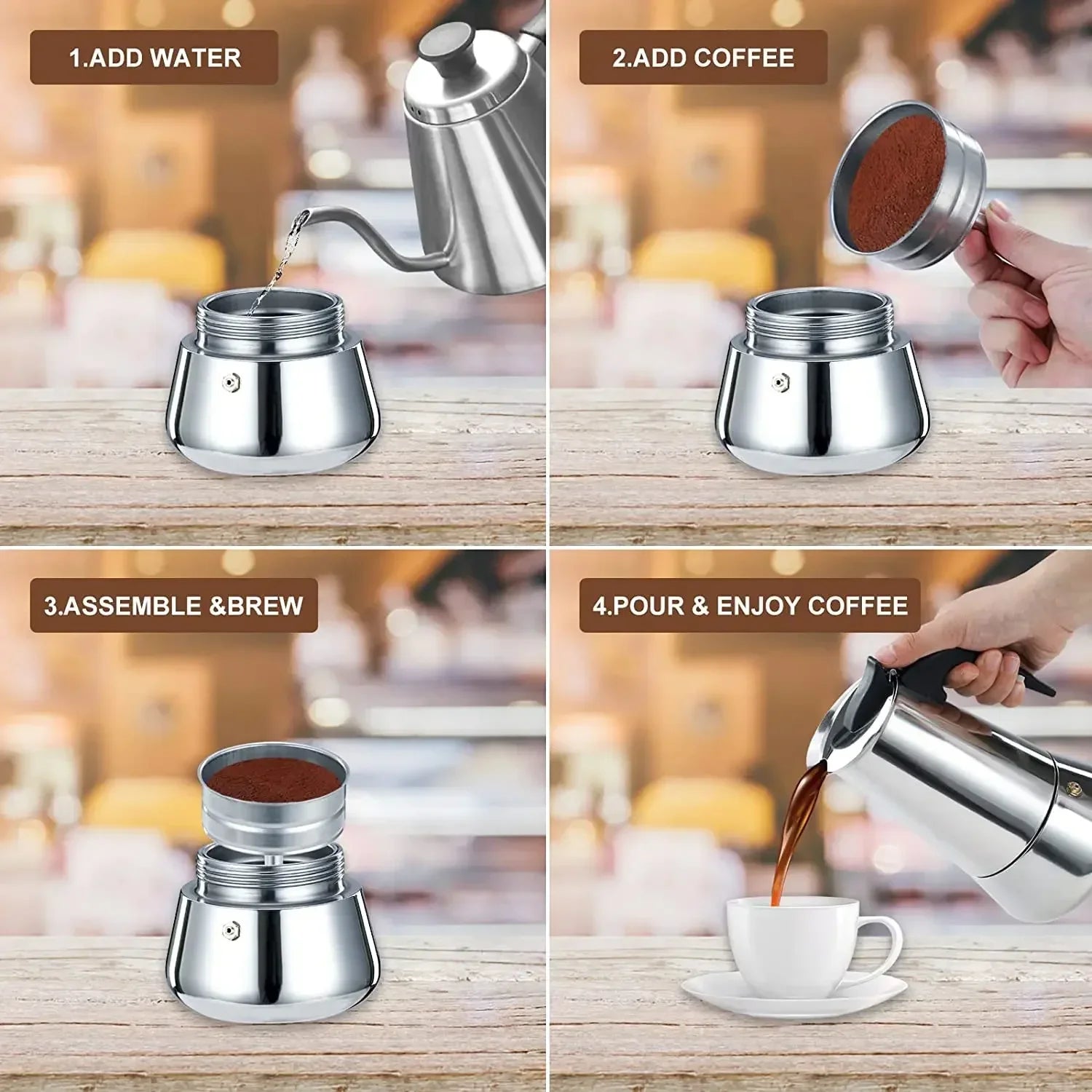 Stainless Steel Moka Pot | All-Hob Stovetop Espresso Maker | 2 Styles | 100ml–600ml