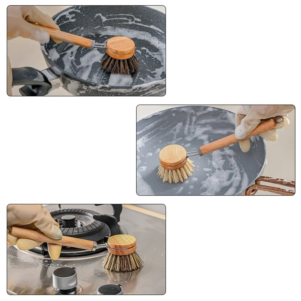 Natural Wood Dish Brush with Bristles – Eco-Friendly Kitchen Scrubber