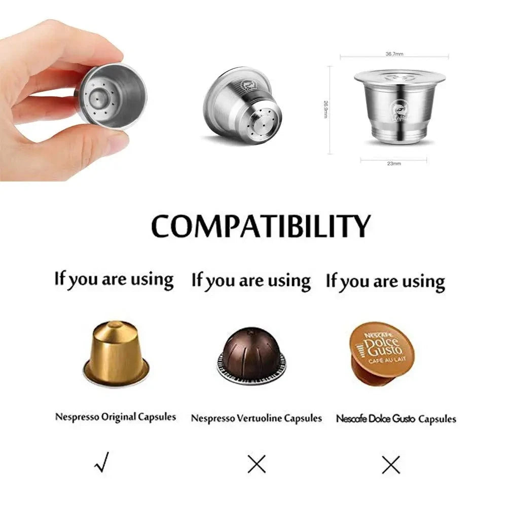 Refillable Stainless Steel Coffee Capsules for Selected Nespresso Machines