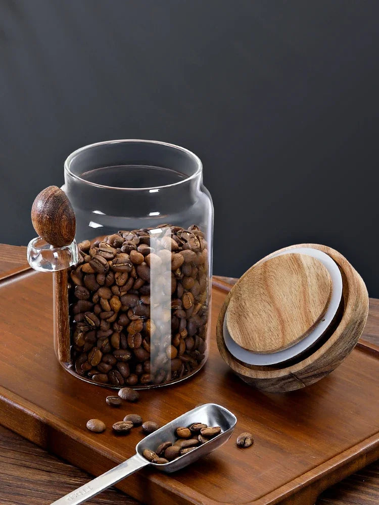Glass Storage Jar with Acacia Wood Lid | Coffee Beans, Tea & Pantry Storage