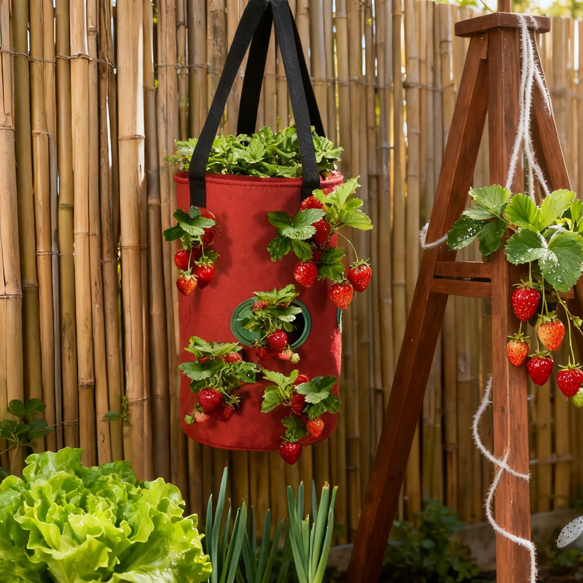 12-Pocket Vertical Hanging Grow Bag — Non-Woven Felt Planter