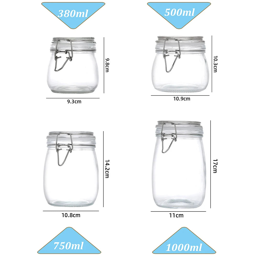 Airtight Glass Storage Jars with Hinged Lid & Silicone Seal - Wide Mouth | 380ml–1000ml