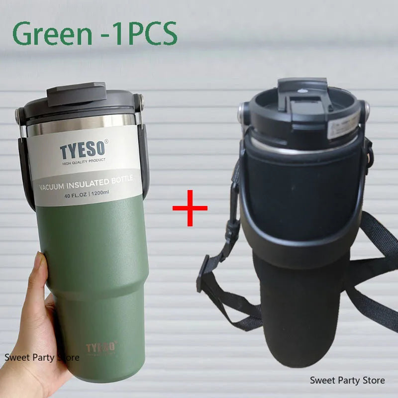 TYESO Insulated Tumbler with Straw & Handle – 600ml to 1200ml | Hot & Cold Flask