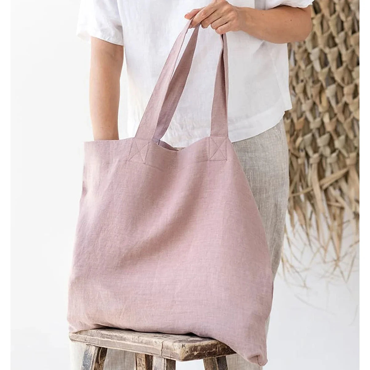 100% Linen Foldable Reusable Shopping Bag — Eco Tote in 2 Sizes