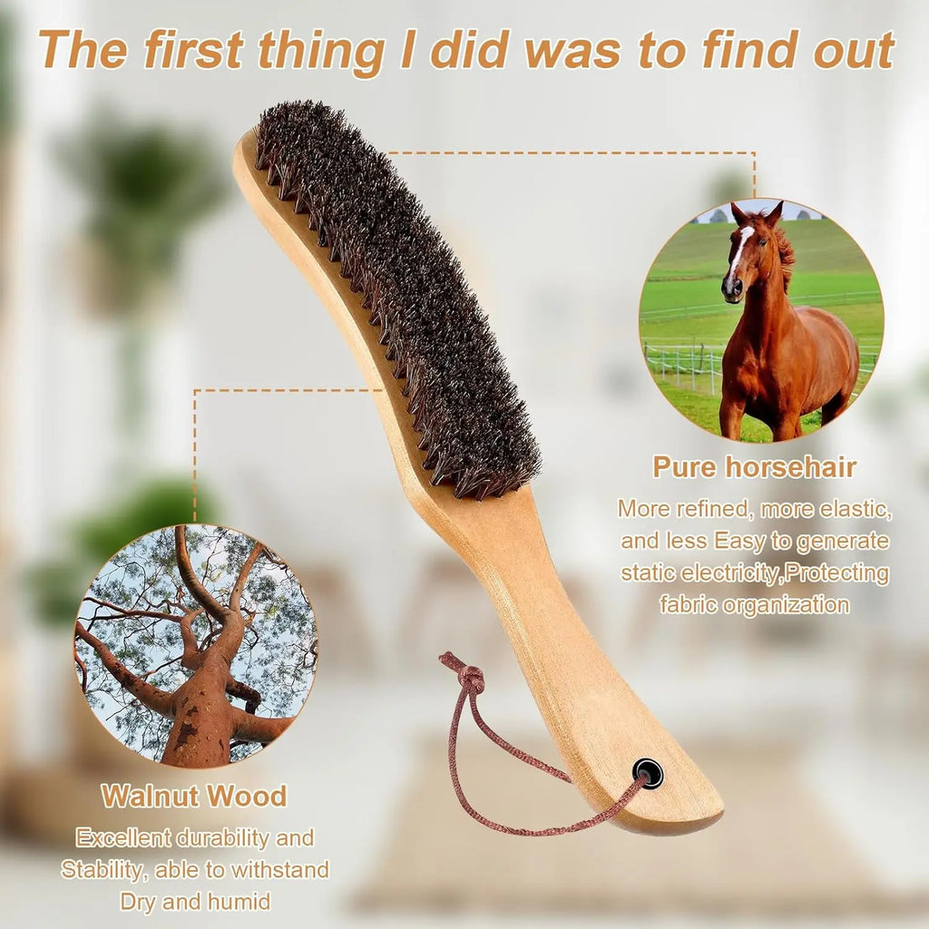 Wooden Horsehair Clothes Brush | Lint, Dust & Pet Hair Remover | Suits, Wool & Cashmere