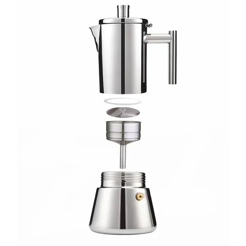 Thickened Stainless Steel Moka Pot | 300ml | Induction & Gas | Italian Stovetop Espresso