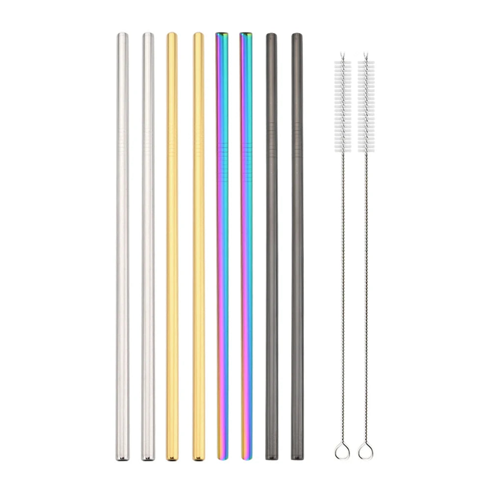 Snplowum Reusable Stainless Steel Straws – Straight & Bent | Rainbow & Silver | CE/EU LFGB SGS Certified